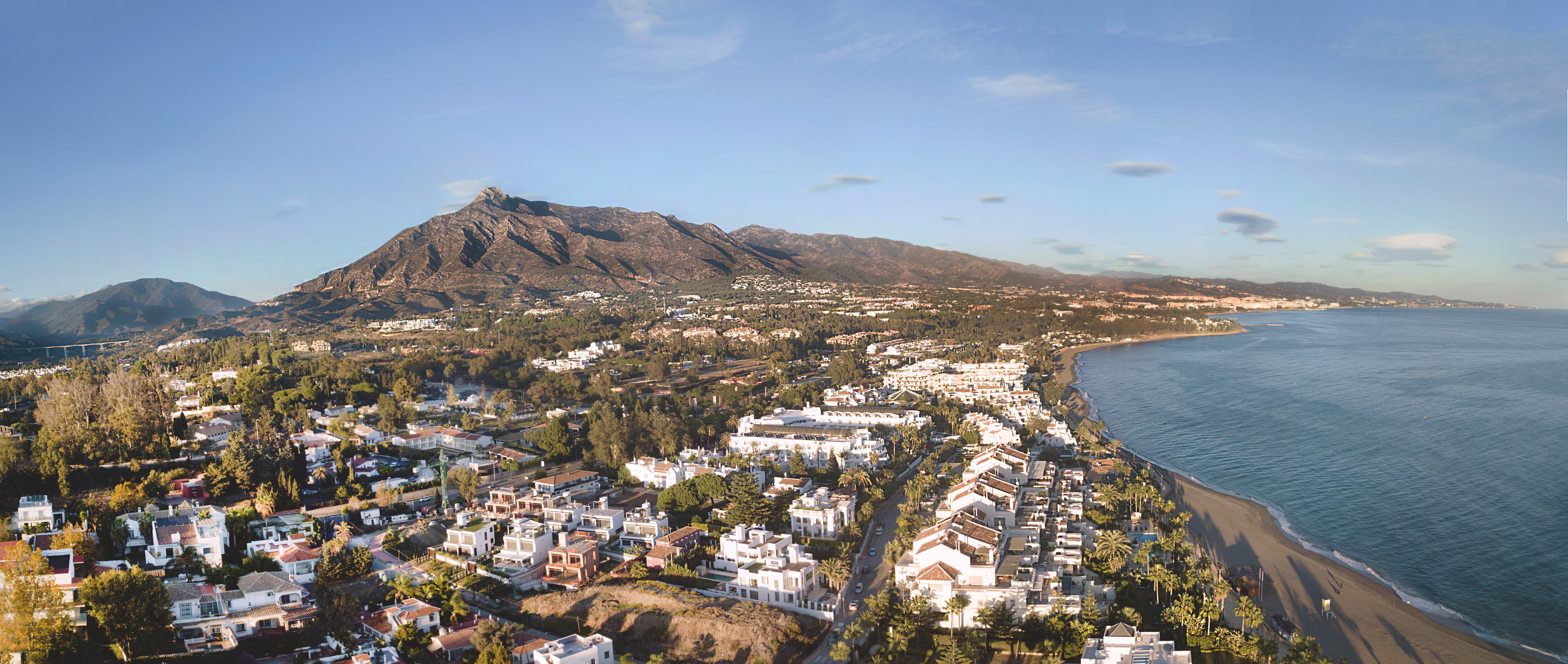 Beautiful aerial Panoramic View of Marbella, Nueva Andalucia and Puerto Banus area