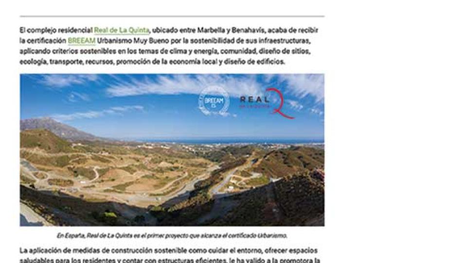 Real de La Quinta obtiene el primer certificado final BREEAM® Urbanismo en España