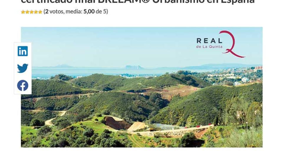 Real de La Quinta obtiene el primer certificado final BREEAM® Urbanismo en España