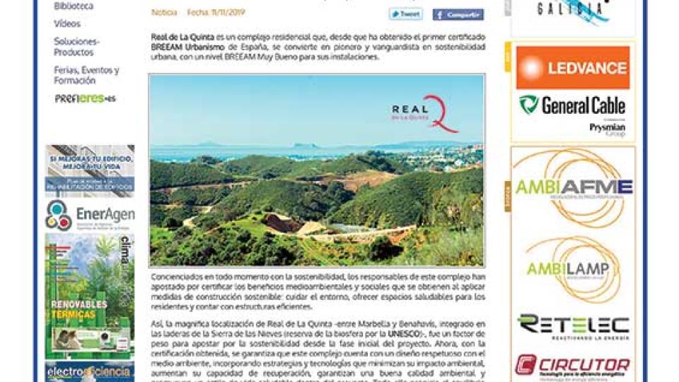 Real de La Quinta obtiene el primer certificado final BREEAM® Urbanismo en España