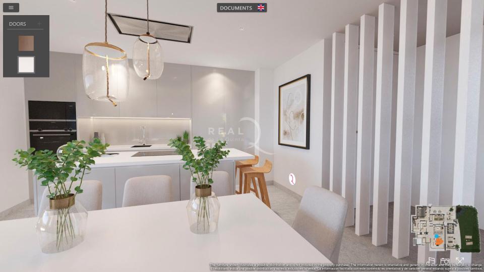 Kitchen in Nude color with Glossy, Gray floor and White doors