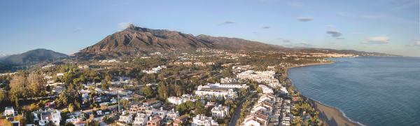 Beautiful aerial Panoramic View of Marbella, Nueva Andalucia and Puerto Banus area